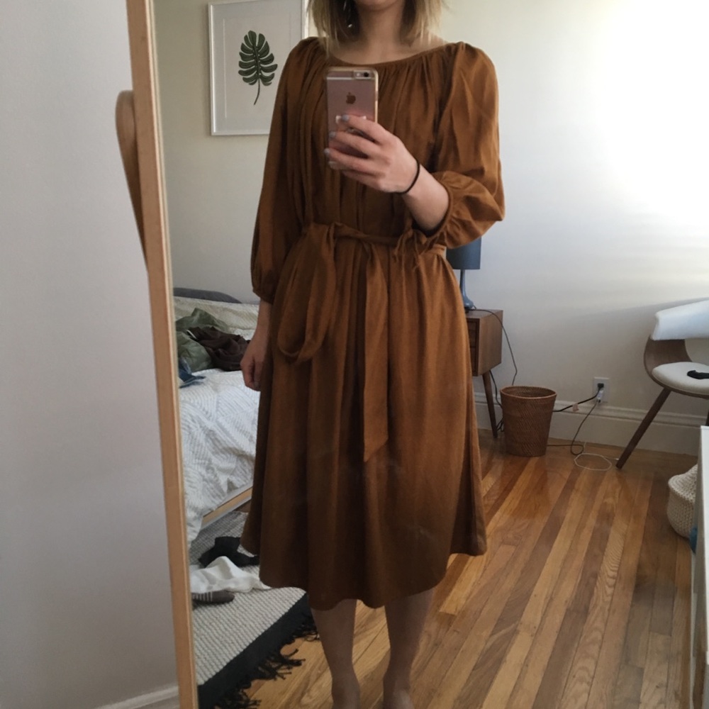 Beautiful ochre raw silk dress Lindsay Robinson